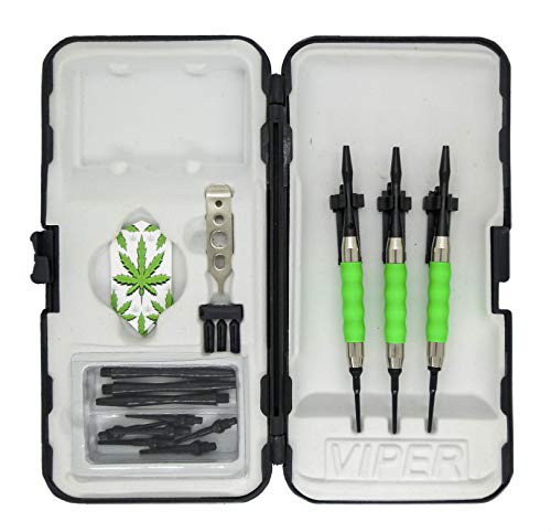 sure grip Viper Green Soft Tip Darts with Dart Case & Accessories Choice of Flights 16 or 18 Grams (Pot Leaves Slim, 18g)