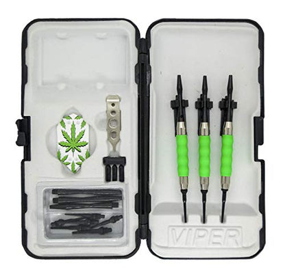 sure grip Viper Green Soft Tip Darts with Dart Case & Accessories Choice of Flights 16 or 18 Grams (Pot Leaves Slim, 18g)