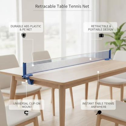 Retractable Table Tennis Net and Post Set, Clip-On Portable Ping Pong Net for Flat Surfaces, ABS Plastic - color: Gray