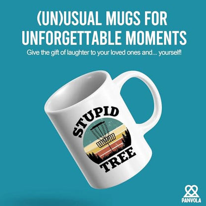 Panvola Stupid Tree Disc Golf Gifts Funny Disc Golf Player Gifts For Dad Mom Grandpa Grandma From Son Daughter Husband Wife Novelty Drinkware Ceramic Mug (White, 11 oz)