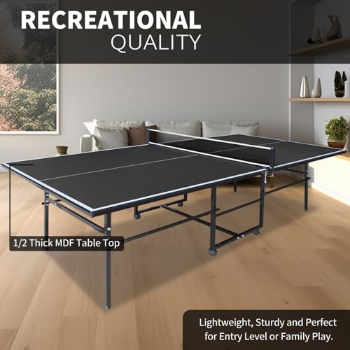 Ping Pong Table Foldable Indoor 8/8.5/9FT Single Player Playback Mode Game Set with Paddles and Balls - color: Black-9x4.1FT