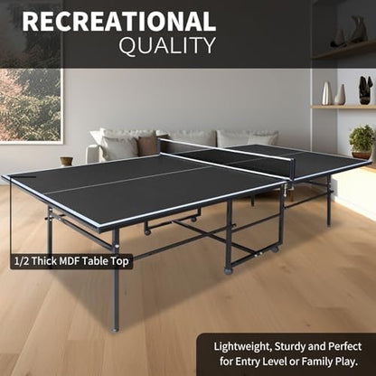 Ping Pong Table Foldable Indoor 8/8.5/9FT Single Player Playback Mode Game Set with Paddles and Balls - color: Black-9x4.1FT