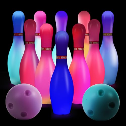 Light Up Bowling Set, Glow in The Dark Bowling Pins for Outdoor and Indoor Kids Games Fit Christmas New Year Party Gift, Kids Education Motor Skills Toys(bolwing pin 10.23in)