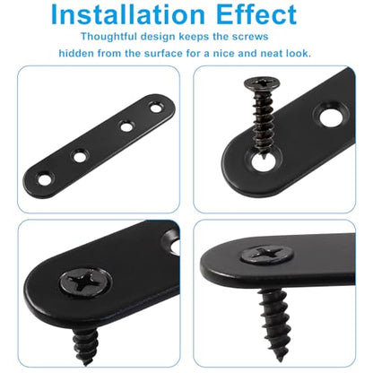 12 Pcs 4 Inch Straight Bracket, Stainless Steel Flat Mending Brace, Black Connector Plate with Mounting Screws & Screwdriver for Furniture Repair, Fixing - size: Black, 4" x 0.69"
