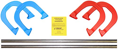 Lasso XL Lightweight Pro Pitching Horseshoes, 2.0 lbs.- USA Made - color: Red & Blue- Complete Game Set (4 Horseshoes, 2 Stakes & Guide Booklet)