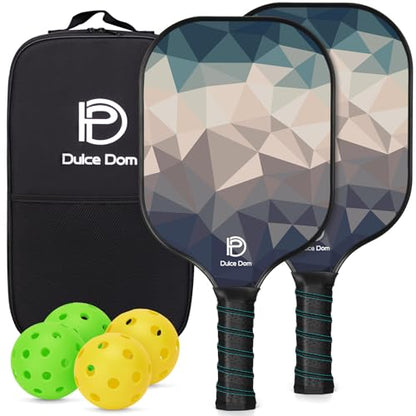 Dulce DOM Pickleball Paddles Set of 2/4 - USAPA Approved, 4 Indoor Outdoor Pickleball Balls, Fiberglass Surface Paddle Racket with Cover Bag, Ideal Training Equipment Gift for Men & Women - color: Brown*2