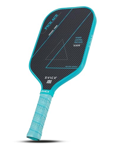 Carbon Fiber Pickleball Paddle 16mm – Professional Pickleball Paddles with Superior Control, Power & Spin – Extended Handle for Two-Handed Grip, USAPA Approved - color: Teal Green