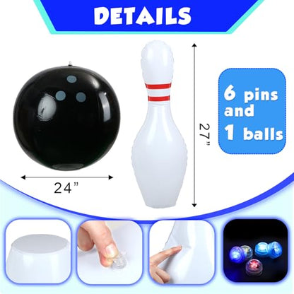 Poen 7 Pcs Glow in The Dark Giant Inflatable Bowling Set, Including 6 Pcs 27 Inches Bowling Pins and a 24 Inches Inflatable Ball Adults Outdoor Indoor Family Party - style: Glow in the Dark