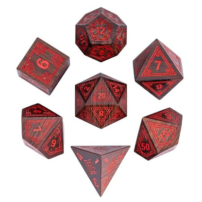7Pcs DND Dice Set, Wooden Polyhedral D&D Dice Set with Metal Box for Role Playing Tabletop Games (Bubinga Wood) - color: Bubinga Wood-hx