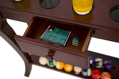 Hathaway Deluxe Floor Pool Cue Rack - Billiard Rack with Drawer, 4 Cup Holders, 8 Pool Stick Holder Slots & Organizer for Balls and Pool Cue Accessories - Pool Cue Holder for Billiards - Walnut Finish