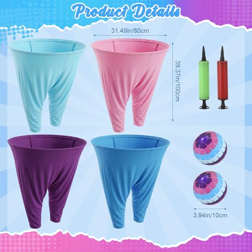 26 Pcs Granny Pants Outdoor Game Set, 4 Giant Pants with 20 Bouncy Balls & 2 Pumps Yard Funny Toss Relay Backyard Game for Adults Family Beach Party Favor - color: Neon, style: Video
