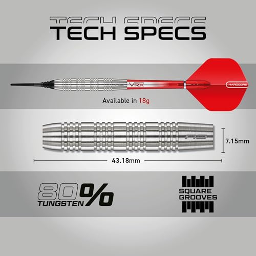 RED DRAGON Hell Fire 20g Soft Tip Darts Set - 85% Tungsten Parallel Barrels, Hardcore Flights & Durable Shafts - Precision Darts for Electronic Dartboards
