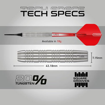 RED DRAGON Hell Fire 20g Soft Tip Darts Set - 85% Tungsten Parallel Barrels, Hardcore Flights & Durable Shafts - Precision Darts for Electronic Dartboards
