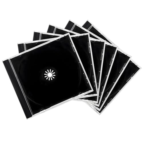 6PCS Standard Single Clear CD Jewel Case, 10 mm Thin Plastic DVD Protective Cases Replacement w/Assembled Tray, Square-Shaped Single Disc Storage Box for Most Cars (Transparent & Black) - color: Transparent & Black