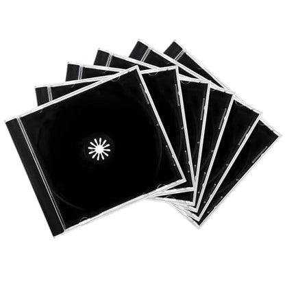 6PCS Standard Single Clear CD Jewel Case, 10 mm Thin Plastic DVD Protective Cases Replacement w/Assembled Tray, Square-Shaped Single Disc Storage Box for Most Cars (Transparent & Black) - color: Transparent & Black