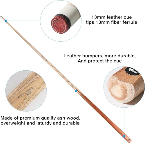 HMQQ 58" One Piece Pool Cue Stick with 13MM Leather Tip, Weight 20OZ Billiards Cue Stick, Pool Stick Set of 4/ Set of 6/ Set of 8 (Black&Natural Wood Color) - style: Wood Grain Color Set of 8