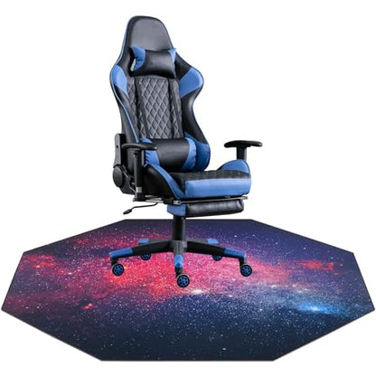 USTIDE Large Gaming Chair Mat Soft Non-Slip Low-Pile Outer Space Rug Washable Starry Sky Floor Mat for Bedroom Living Room Noise Reducing Carpet for Kids Teen Adults 51"x51" - color: Navy/Red