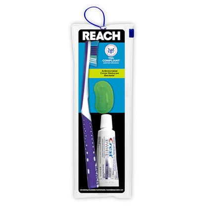Reach Ultraclean Travel Kit Toothbrush with Toothbrush Cap and Toothpaste, Multi-Angled, Soft Bristles, TSA-Airport Friendly, Resealable, Portable and Reusable Bag - size: 1 Count (Pack of 1)