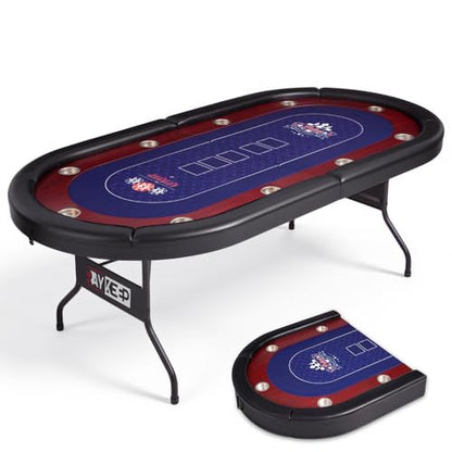 RAYKEEP 86" Large Foldable Poker Table, 10-Player Casino-Style Texas Holdem & Blackjack Game Table with Cup Holders, Padded Rails for Home Game Room, Family Nights, and Parties (Black) - color: 86"