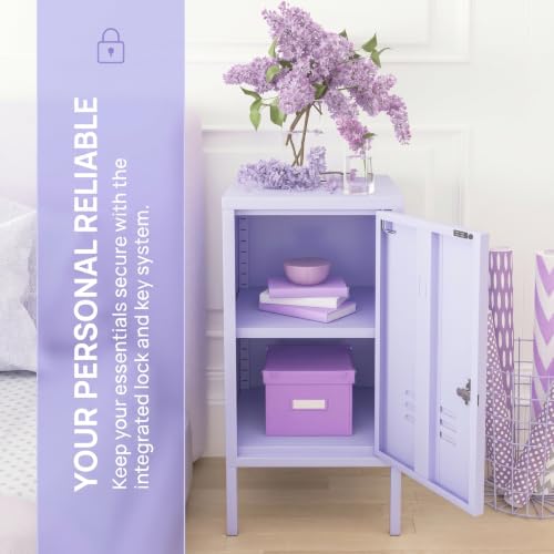 Single Door Lockable Metal End Table & Children's Bedside Table, 2-Tier Storage Cabinet with Adjustable Shelf, Easy Assembly Side Table for Living Room Bedroom Home Office Purple - color: Lilac, style: End Table-28"H-GL