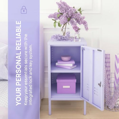 Single Door Lockable Metal End Table & Children's Bedside Table, 2-Tier Storage Cabinet with Adjustable Shelf, Easy Assembly Side Table for Living Room Bedroom Home Office Purple - color: Lilac, style: End Table-28"H-GL