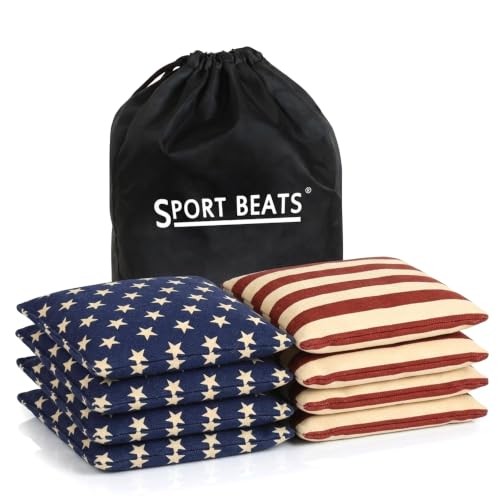 SPORT BEATS Cornhole Bags Set of 8 - Regulation Size & Weight Bean Bags, Heavy Duty Double-Stitched Canvas for Tailgating, Outdoor Backyard Game Accessories with Carry Tote - color: Vintage Stars & Stripes