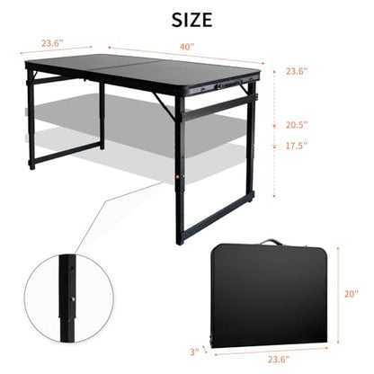 3.3FT x 2FT Folding Camping Table with Aluminum Alloy Legs, Adjustable Height Portable Outdoor Picnic Table for Camping, Travel, Parties, Kids Crafts, and Market Vendor Use - size: 3.2 ft x 2 ft × 1.97 ft H
