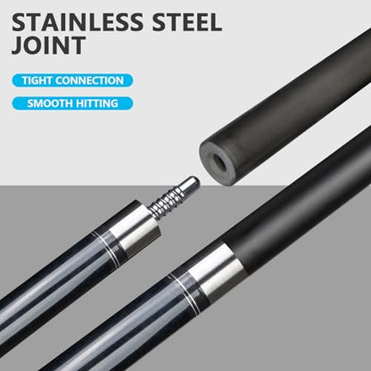 Glass Fiber Pool Cue with Case Canadian Maple Wood Pool Stick Low Deflection Cue Stick Pool Cue Kit with Case,Gloves,Tips and Extension - color: Black