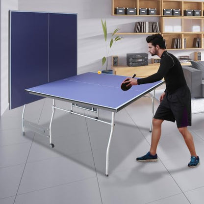 8ft/9ft Mid-Size Table Tennis Table Foldable & Portable Ping Pong Table Set for Indoor Games with Net, 2 Table Tennis Paddles and 3 Balls (Style C, 8 FT)