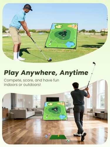 URUQ Golf Chipping Game with Large Target Mat, 2 Upgraded Adjustable Golf Clubs, 25 Sticky Balls, Outdoor Indoor Sports Toy Gift for Adults Kids, Fun Family Backyard Yard Golf Game Set