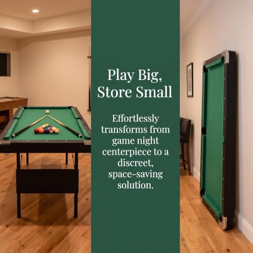 Foldable Pool Table, Compact Billiards Tables, Indoor Games Table for Family & teenagers, Billiard Gaming Board with Full Accessories, Small Space Game Top for Dining Room & Home Entertainment - size: 56-inch