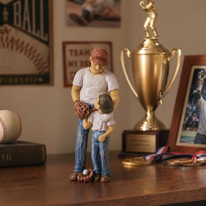 AIDLNS Father and Son Figurines, Dad and Son Play Baseball Hand-Painted Figures Gifts, for Dad Boys, Family Sculpture for Shelf Decor Desktop Home Decoration