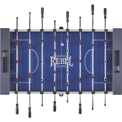 Fat Cat Rebel 4.5 Foot Foosball Table, Soccer Table Game with Quick Snap Rods, Blue Playing Field, Abacus Scoring, Includes 4 Foosball Balls