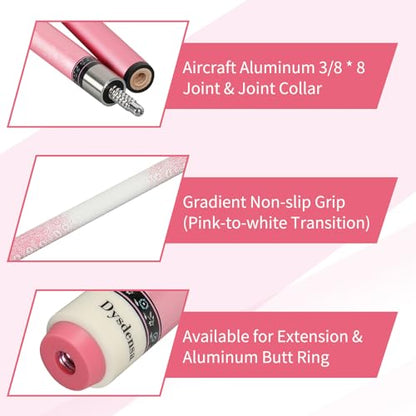 Pink Pool Cue 19oz - 58 inch Canadian Maple Wood 13mm Leather Tip, Floral Design Metallic Paint Lacquer, 3/8×8 Joint with Case, Chalks, Gloves, Protectors