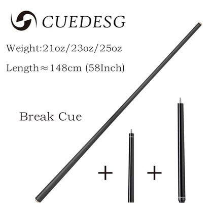 Carbon Fiber Break Cue Pool Stick,3 Piece Breaking Cue Stick,Low Deflection Jump Break Cue,13mm Pro Tip with PU Bag - color: 25oz_Black
