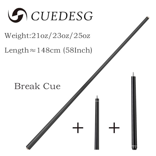 Carbon Fiber Break Cue Pool Stick,3 Piece Breaking Cue Stick,Low Deflection Jump Break Cue,13mm Pro Tip with PU Bag - color: 23oz_Black