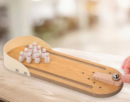 Montessori Mini Tabletop Bowling Set, Wooden Desktop Bowling Game for Toddlers