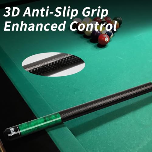 AKLOT Pool Cue Stick 58" Professional Billiard Cue Sticks Set of 4/5 Canadian Maple Low Deflection 18 19 20 20 21oz for Beginner with 13mm Tip - color: Green with Printed Grip
