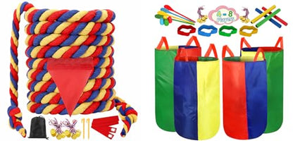 Outdoor Games 40FT Tug of War Rope & Potato Sack Race Bags Kit for Kids and Adults, Field Day Family Reunion Birthday Party Yard Games