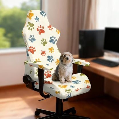 Suobstales Colorful Dog Paw Pattern Gaming Chair Covers Slipcovers, Stretch Removable Washable Computer Reclining Gaming Chair Protector Slipcovers with Armrest Cover (No Chairs) - color: Colorful Dog Paw