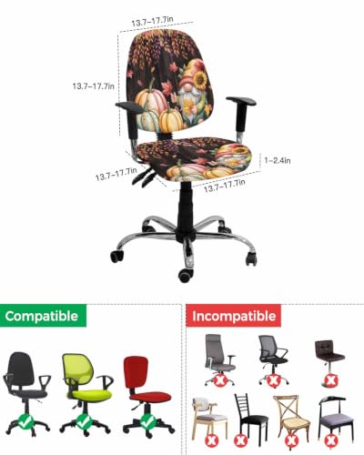 Savannan Office Chair Cover, Autumn Maple Leaf Gnome Pumpkin Protective Stretch Elastic Universal Cover for Desk Task Chair,Computer Rotating Chair 1 Pcs Vintage Brown Wood