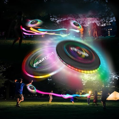 Flying Disc with Million Colors, 10.6 Inch 13Lighting Modes 41 Bright Waterproof Flying Ring,Camping for Kids Teens Adults Boys Girs, Perfect forAges 6+, Gift for Kids, Black