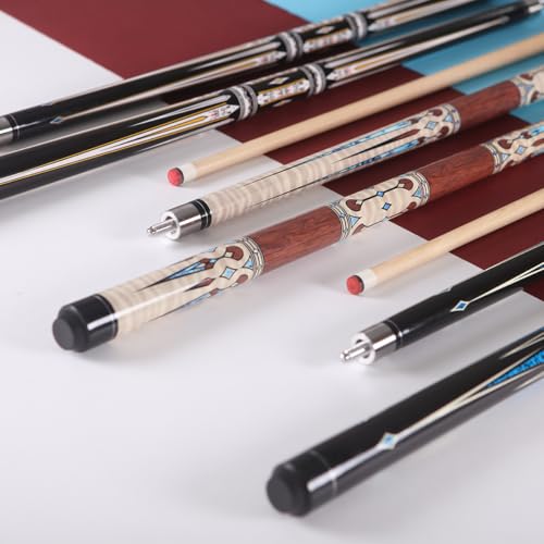 58" Professional Pool Cue Stick Set- Canadian Maple Shaft with Irish Linen Wrap, 13mm Leather Tip, Brass Joint; Includes Glove Cue Bag - color: Red & White