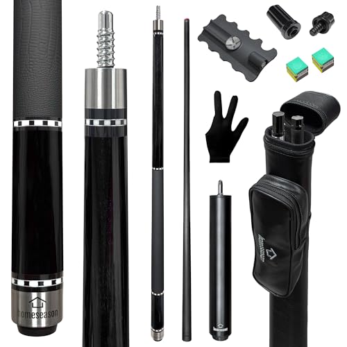 HomeSeason 58inch Carbon Fiber Pool Cue Stick with Screw-in Extension and Leather Case, 18oz Low Deflection Professional Cue Stick for Billiards, 13mm Tip - color: 21oz/Black