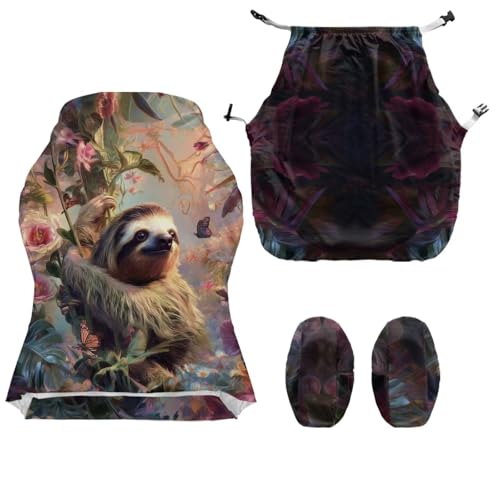 Sloth Print Gaming Chair Covers with Armrest Covers Dust-Proof Soft Stretchy Gamer Chair Cover Universal Fit Office Desk & Racing Computer Chairs - color: Brown - Sloth