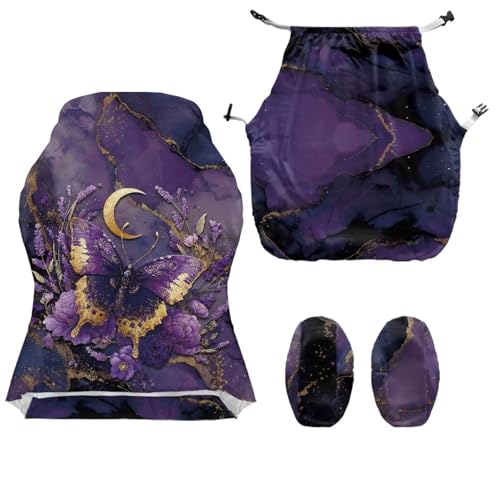 Suobstales Butterfly Moon Lavender Marble Pattern Gaming Chair Cover Stretch Computer Office Chair Cover for Armchair, Swivel Chairs, Computer Boss Chair, Removable Chair Slipcovers with Armrest Cover - color: Butterfly Moon Lavender Marble