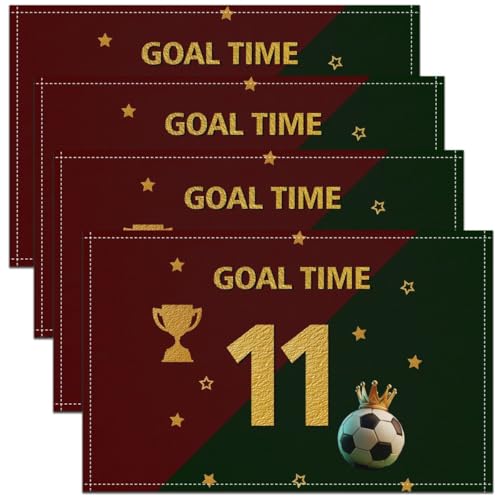 Soccer Competition Kids Placemats Set of 4,Number 11 Football Game Lover Fans Table Place Mats,Star Cup Crown Sport Western Kitchen Decor,Golden Placemat Kitchen Table Decoration 12"x18" - color: Golden