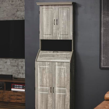 Accudart Dartboard Cabinet Set with LED Lighting – Premium Brazilian Sisal Board, Staple‑Free Razor Wire, Weathered Grey Cabinet, Built‑in Storage, Dual Chalkboards – Includes Steel‑Tip Darts