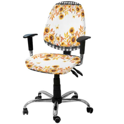 Savannan Office Chair Cover, Watercolor Sunflower Autumn Orange Leaf Protective Stretch Elastic Universal Cover for Desk Task Chair,Computer Rotating Chair 1 Pcs Black and White Checker