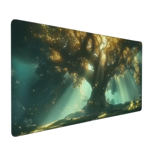 Large Extended Gaming Mouse Pad with Stitched Edges, (35.4X15.7In) Durable Non-Slip Natural Rubber Base, Waterproof Computer Keyboard Pad Mat for Esports Pros/Gamer/Desktop/Office/Home (A) - color: A